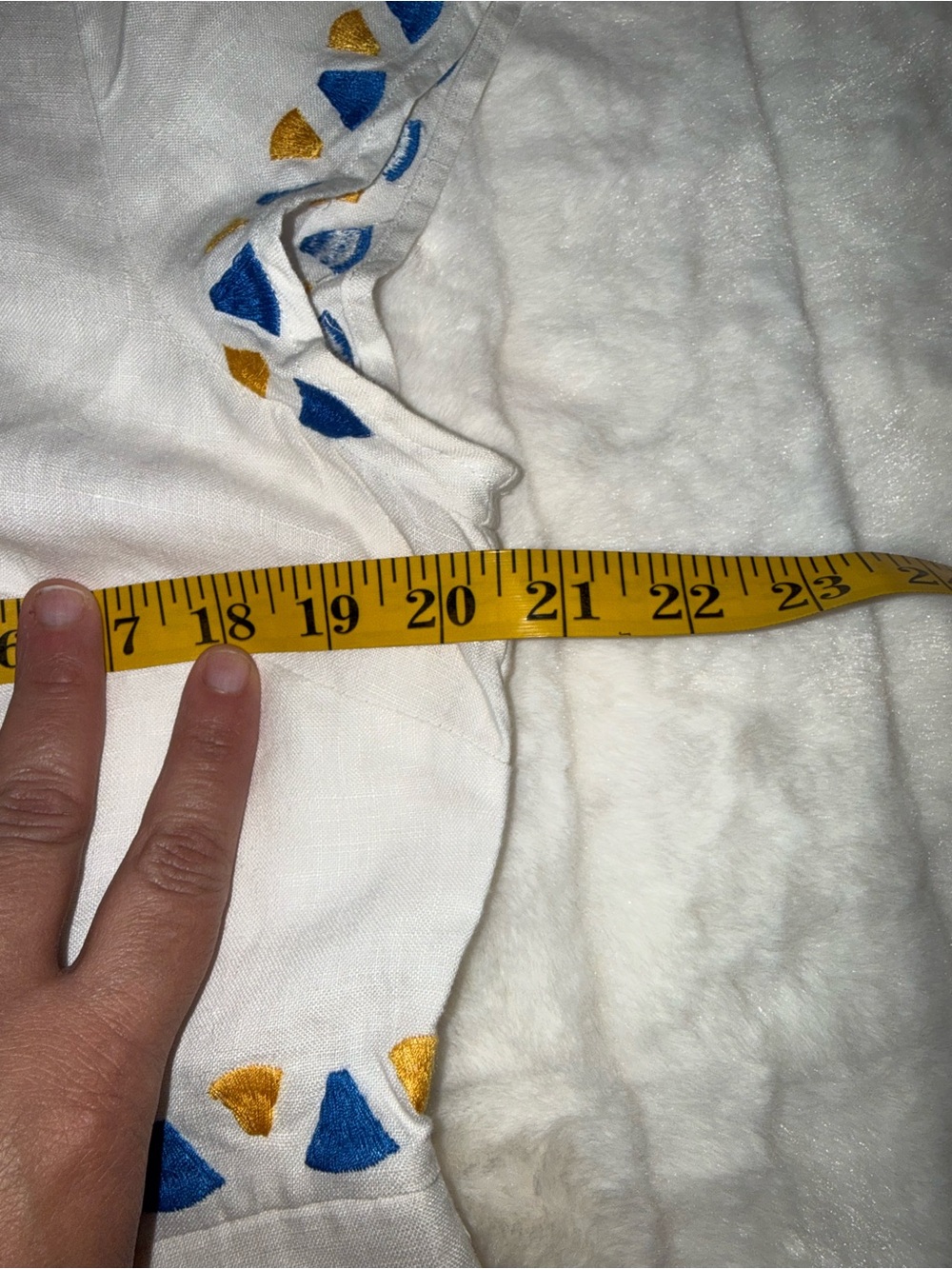 Boden White Linen Midi Dress with Pink, Yellow & Blue Embroidery - Size 12 - Picture 7 of 10